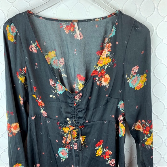 Free People Floral Babydoll Drop Waist Boho Dress Small - Picture 5 of 8